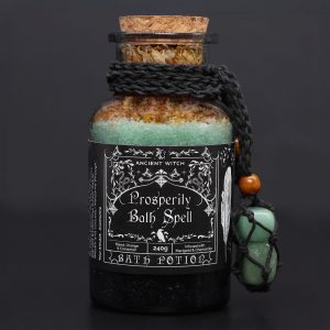 Poción de hechizo de baño de bruja antigua y amuleto de cristal de aventurina - prosperidad